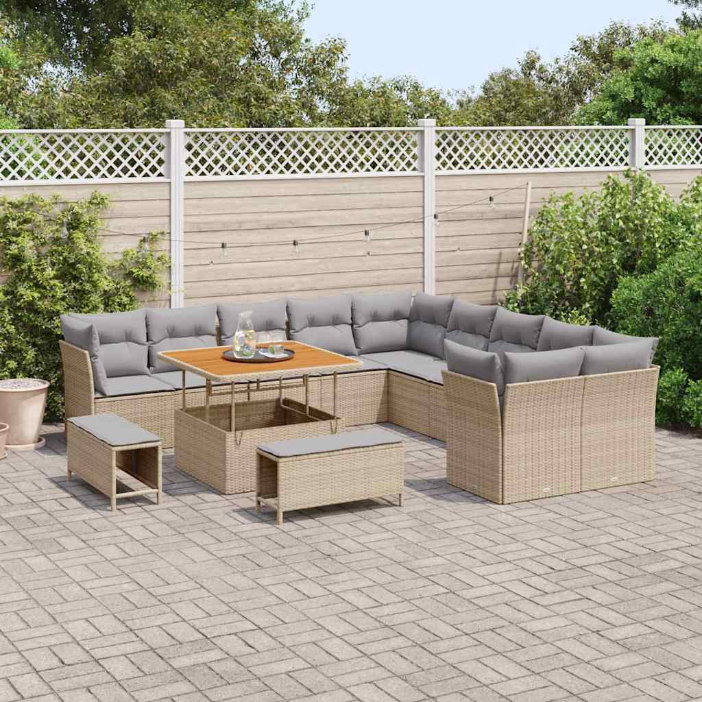 Set Divano da Giardino 13 pcs Beige e Grigio Chiaro polyrattan | homemem39