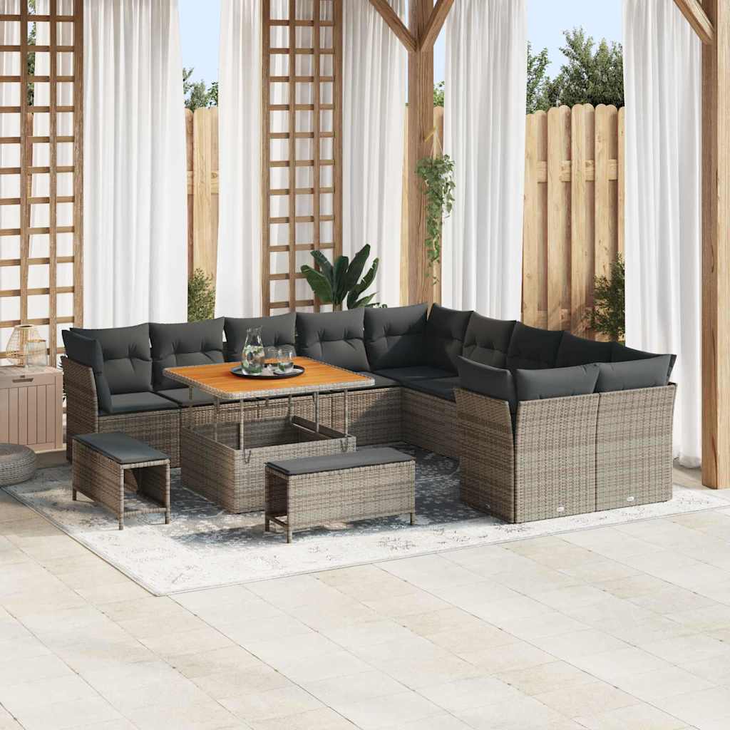 Set Divano da Giardino con cuscino 13 pcs Grigio polyrattan | homemem39