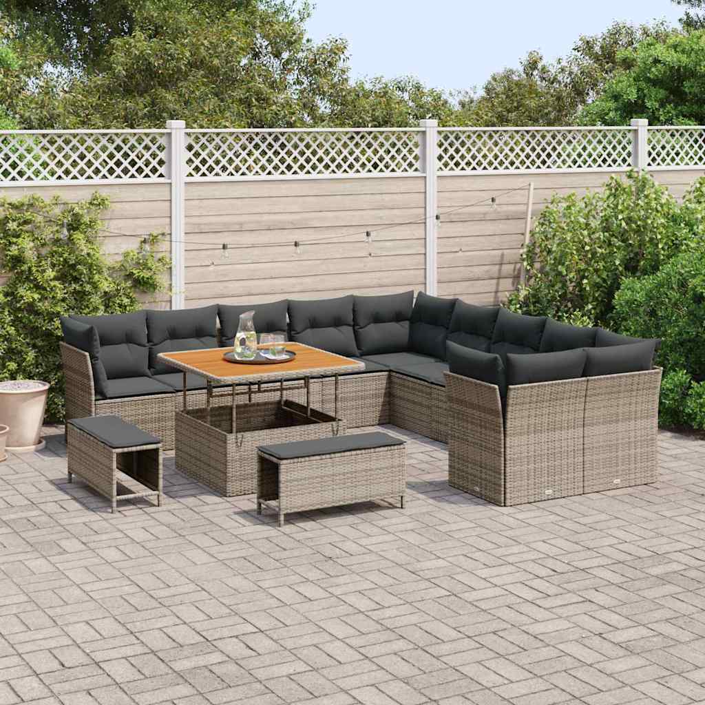 Set Divano da Giardino con cuscino 13 pcs Grigio polyrattan | homemem39