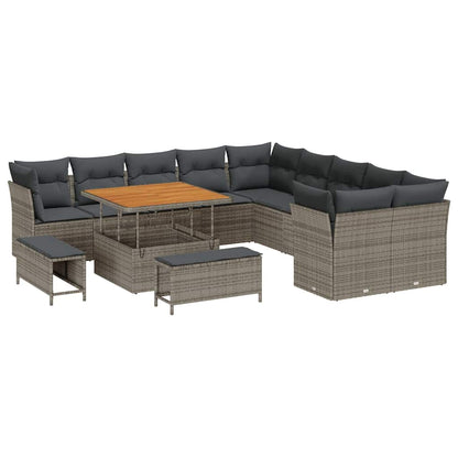 Set Divano da Giardino con cuscino 13 pcs Grigio polyrattan | homemem39