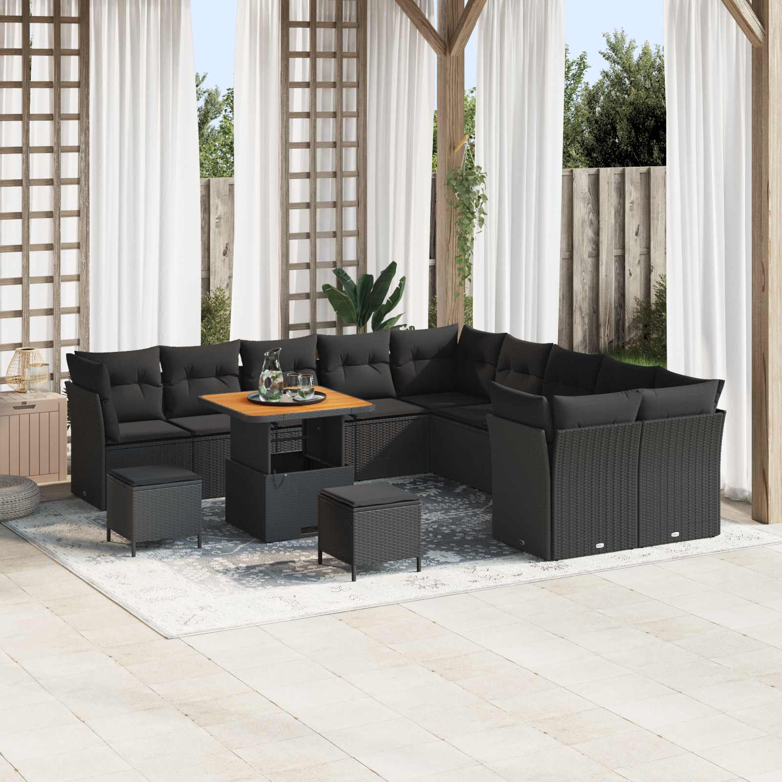 Set Divano da Giardino con cuscino 13 pcs Nero polyrattan | homemem39