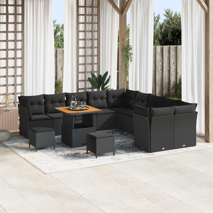 Set Divano da Giardino con cuscino 13 pcs Nero polyrattan | homemem39