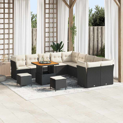 Set Divano da Giardino 13 pcs Nero e Crema polyrattan | homemem39