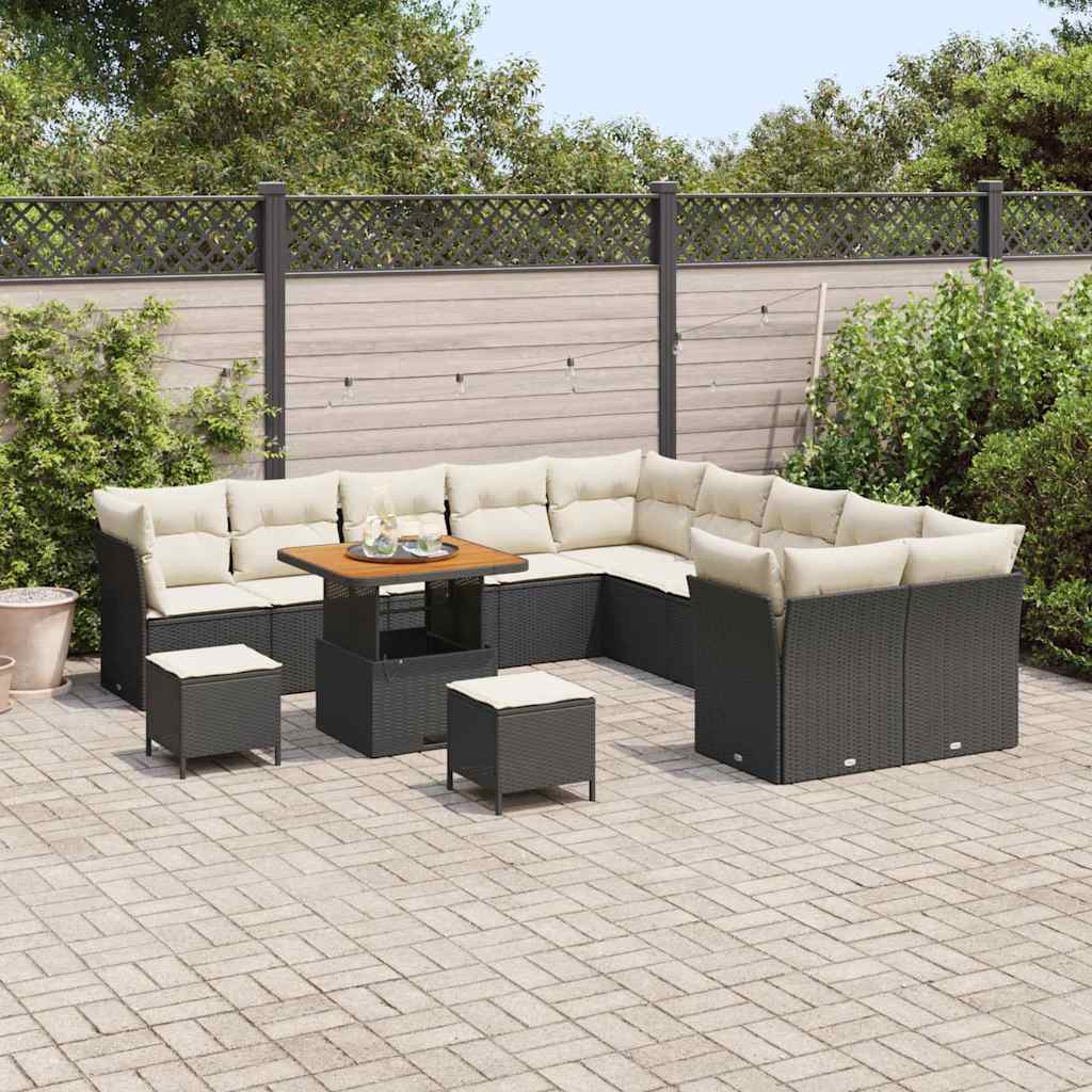 Set Divano da Giardino 13 pcs Nero e Crema polyrattan | homemem39