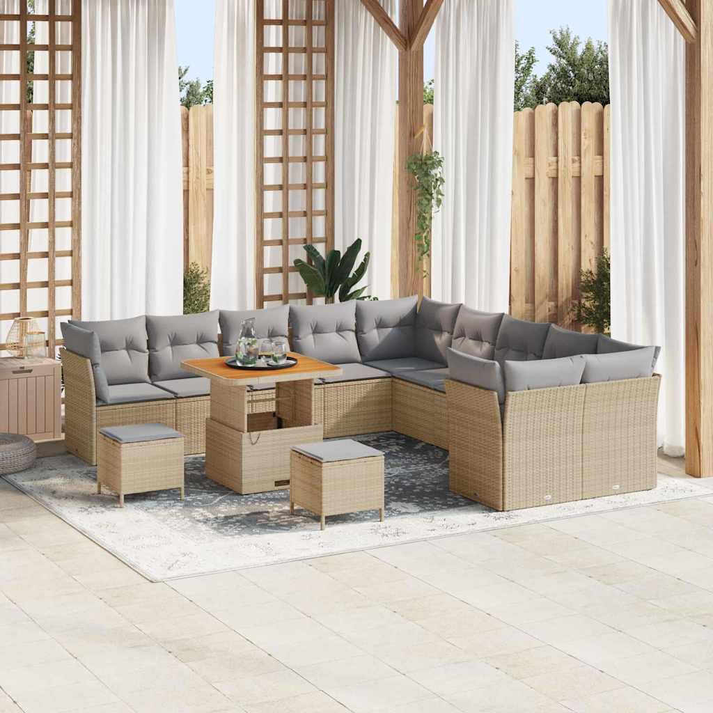 Set Divano da Giardino 13 pcs Beige e Grigio Chiaro polyrattan | homemem39