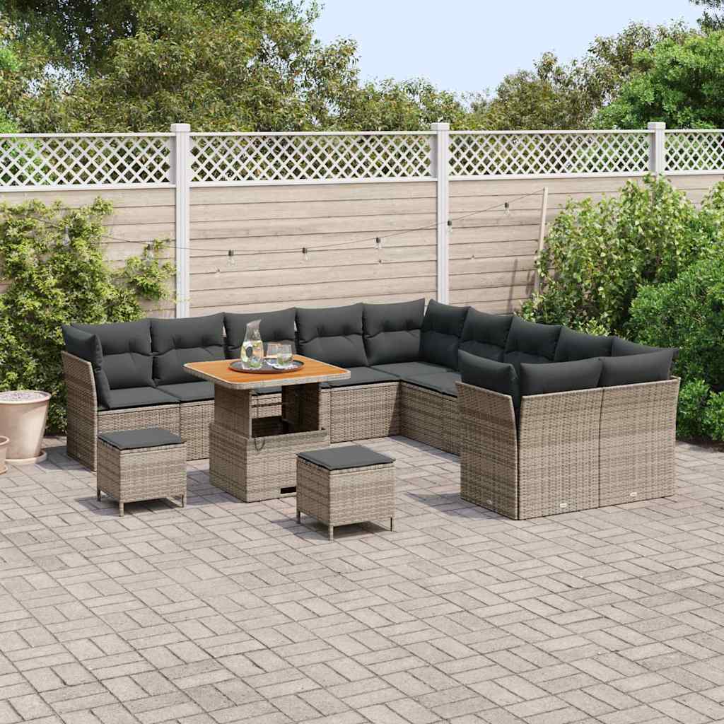 Set Divano da Giardino con cuscino 13 pcs Grigio polyrattan | homemem39