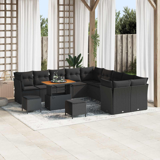 Set Divano da Giardino con cuscino 13 pcs Nero