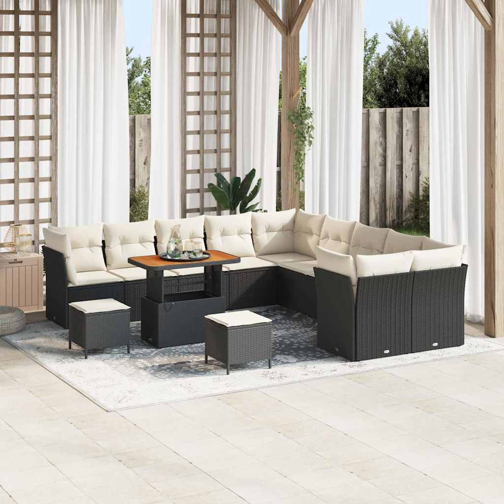 Set Divano da Giardino con cuscino 13 pcs Nero e crema | homemem39