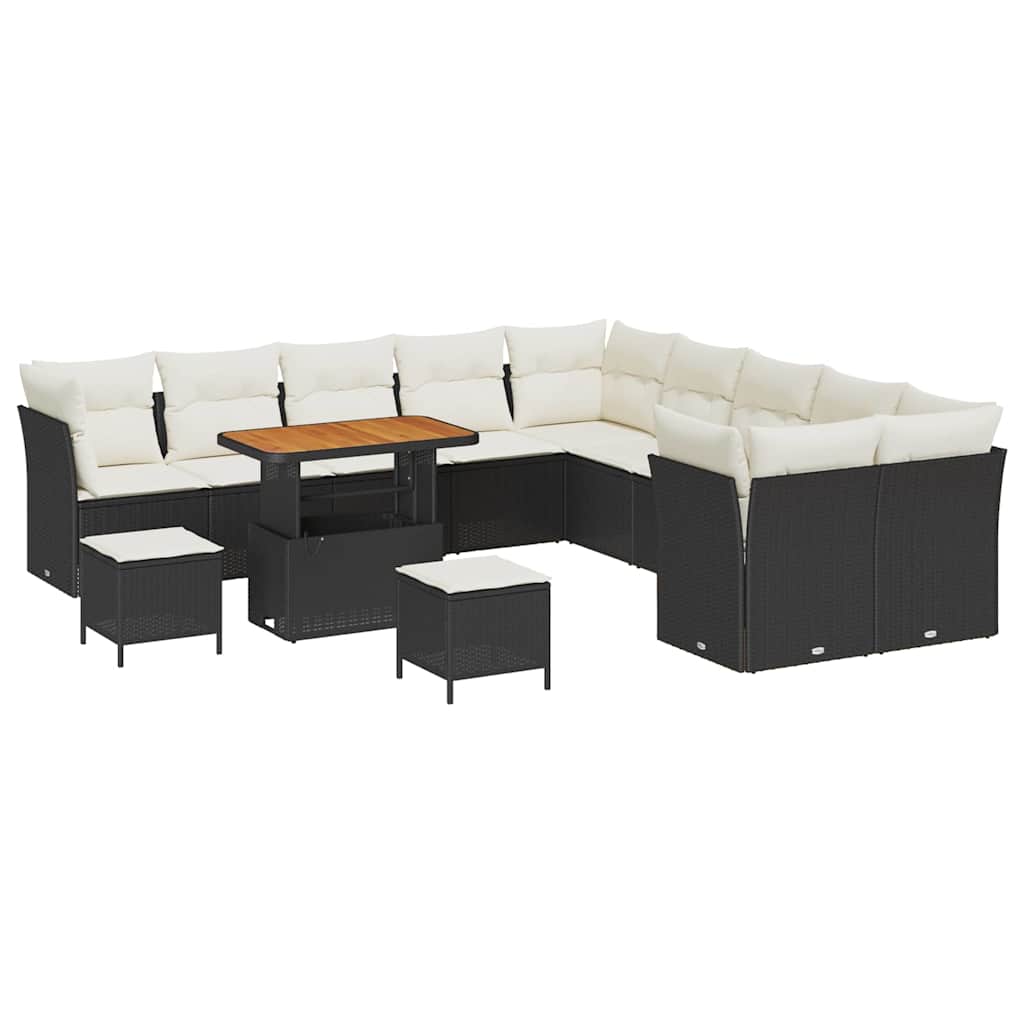 Set Divano da Giardino con cuscino 13 pcs Nero e crema | homemem39