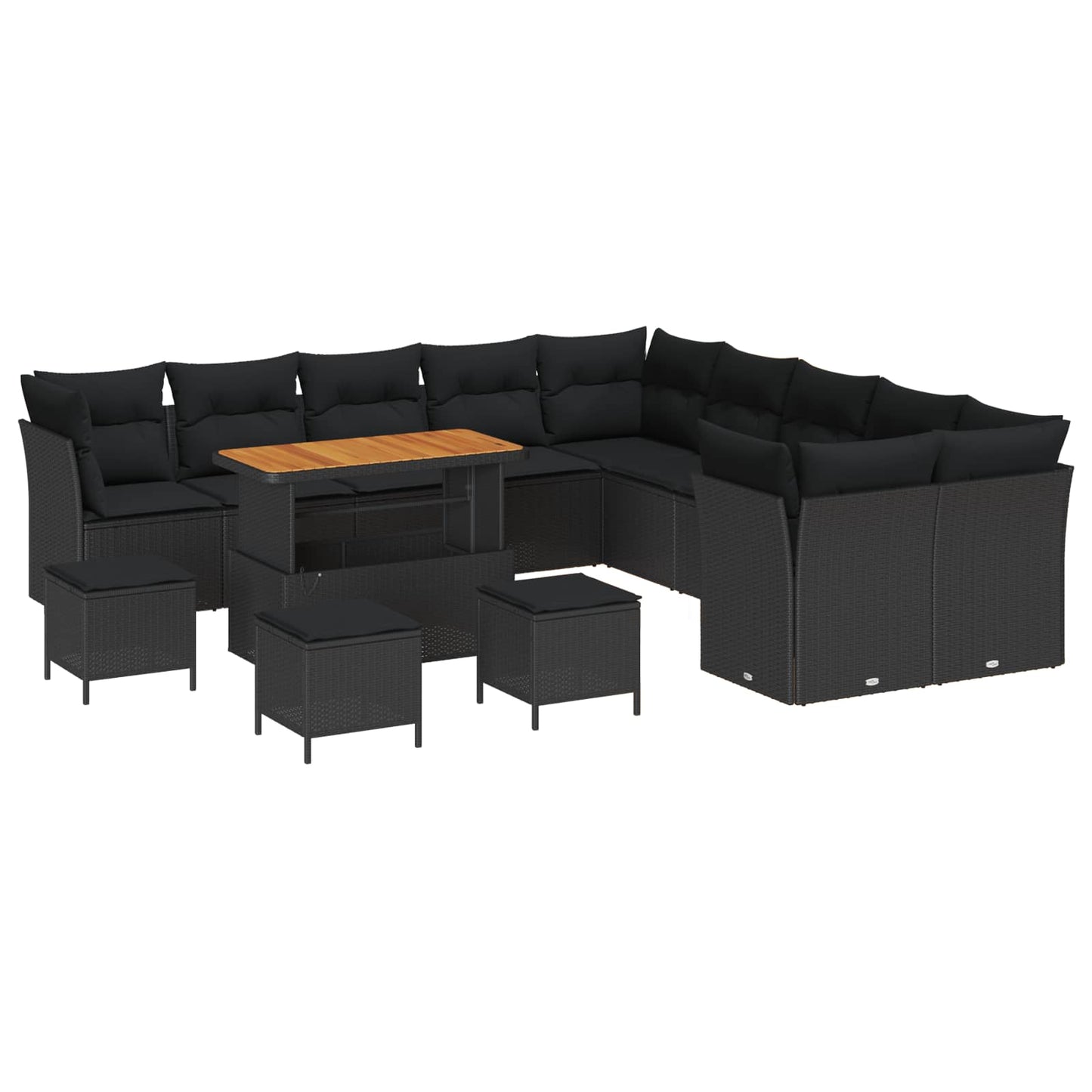 Set Divano da Giardino con cuscino 14 pcs Nero polyrattan | homemem39