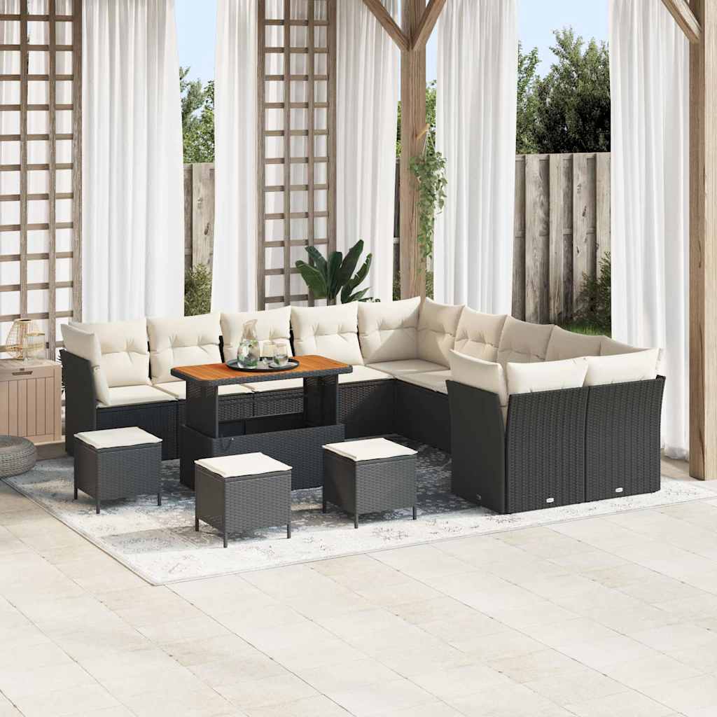 Set Divano da Giardino 14 pcs Nero e Crema polyrattan | homemem39