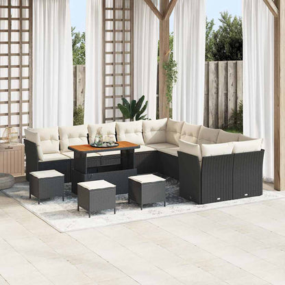 Set Divano da Giardino 14 pcs Nero e Crema polyrattan | homemem39