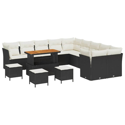 Set Divano da Giardino 14 pcs Nero e Crema polyrattan | homemem39