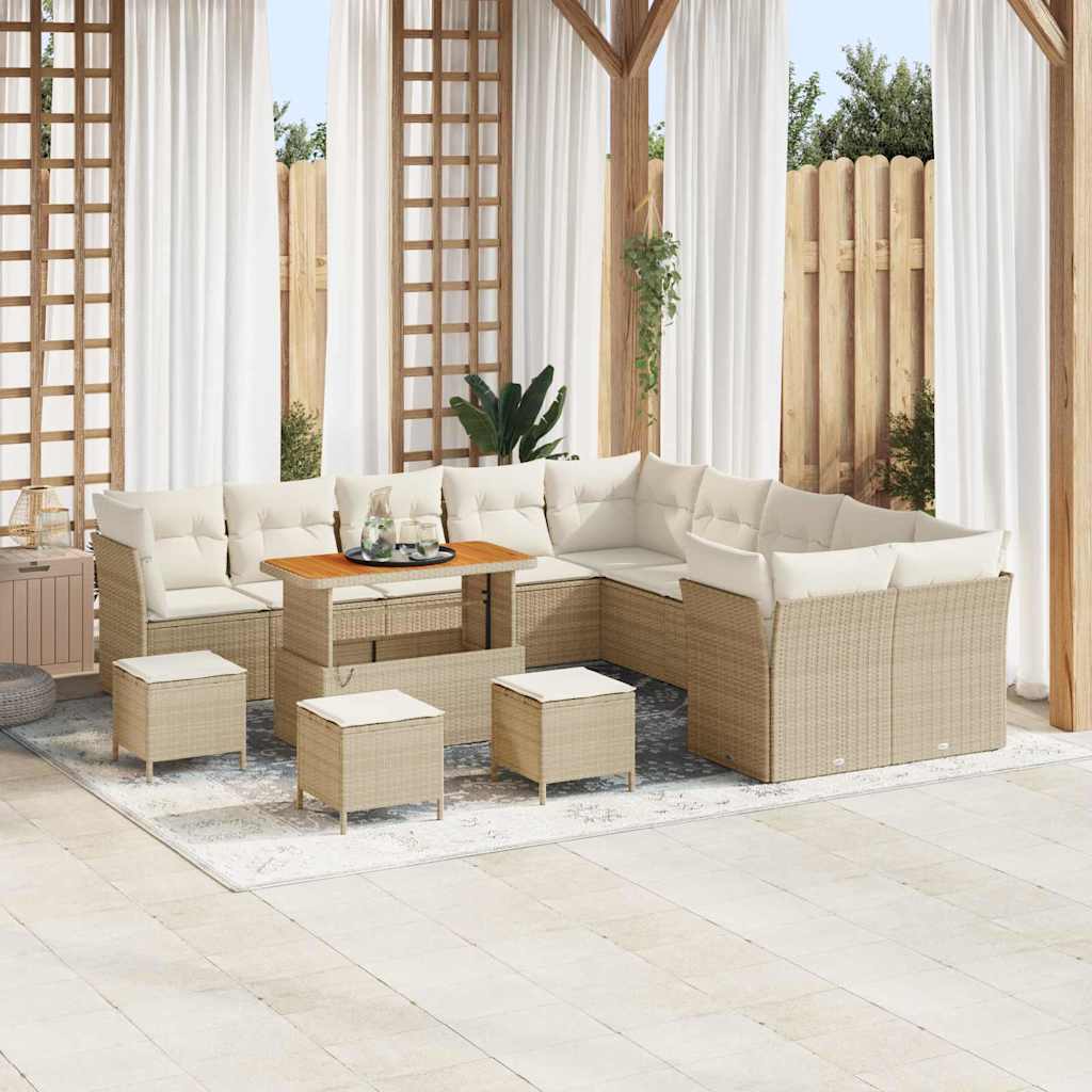Set Divano da Giardino 14 pcs Beige e Crema polyrattan | homemem39