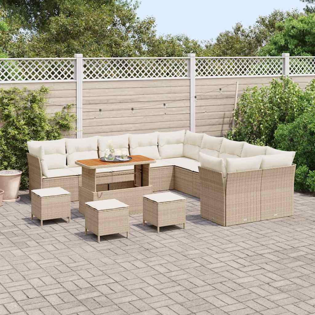 Set Divano da Giardino 14 pcs Beige e Crema polyrattan | homemem39