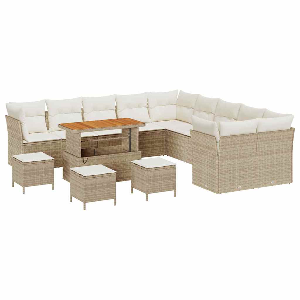 Set Divano da Giardino 14 pcs Beige e Crema polyrattan | homemem39