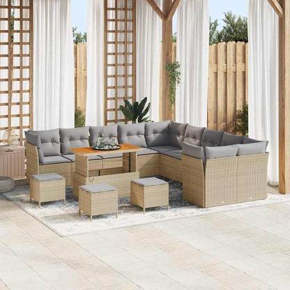 Set Divano da Giardino 14 pcs Beige e Grigio Chiaro polyrattan
