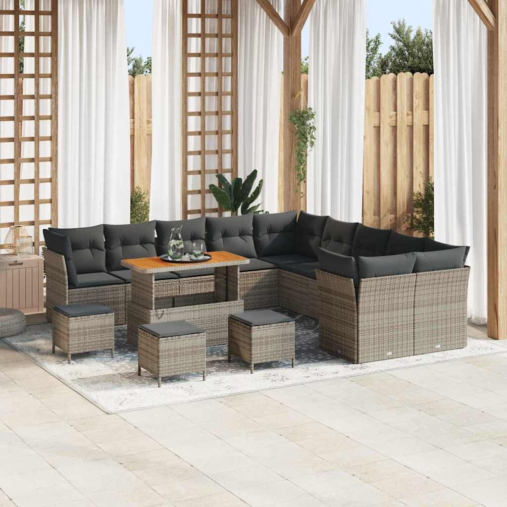 Set Divano da Giardino con cuscino 14 pcs Grigio polyrattan | homemem39