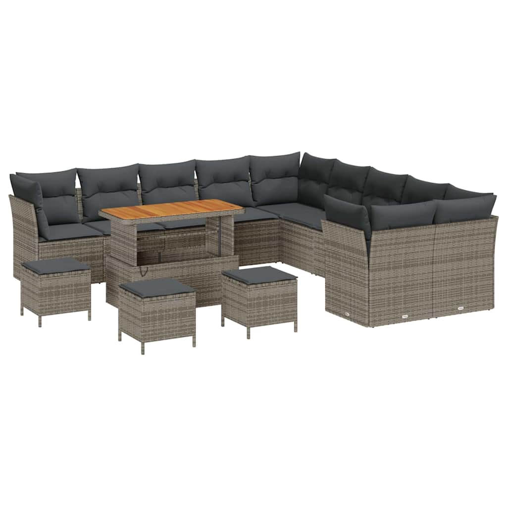 Set Divano da Giardino con cuscino 14 pcs Grigio polyrattan | homemem39