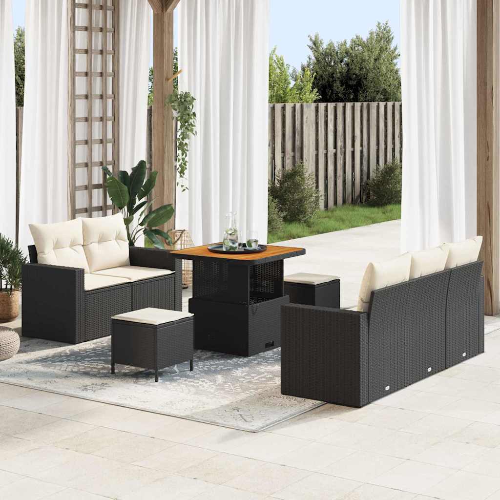 Set Divano da Giardino 8 pcs Nero e Crema polyrattan | homemem39