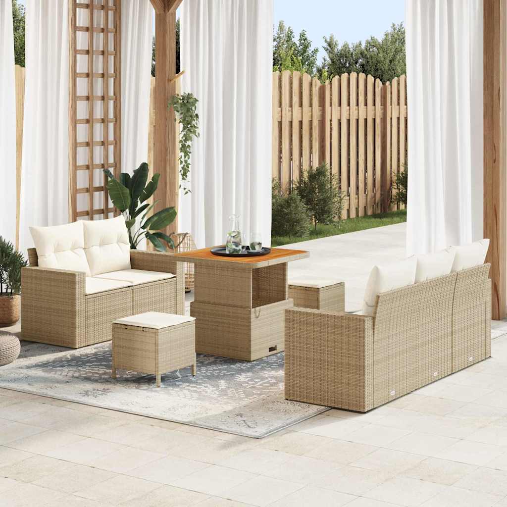 Set Divano da Giardino 8 pz 5-Numero di posti Beige e Crema