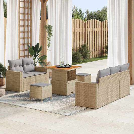 Set Divano da Giardino con cuscino 8 pcs beige e grigio chiaro