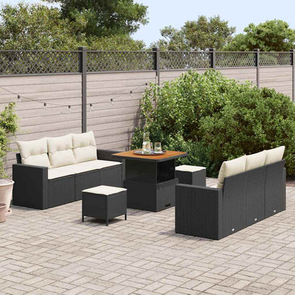Set Divano da Giardino con cuscino 9 pcs Nero e crema | homemem39