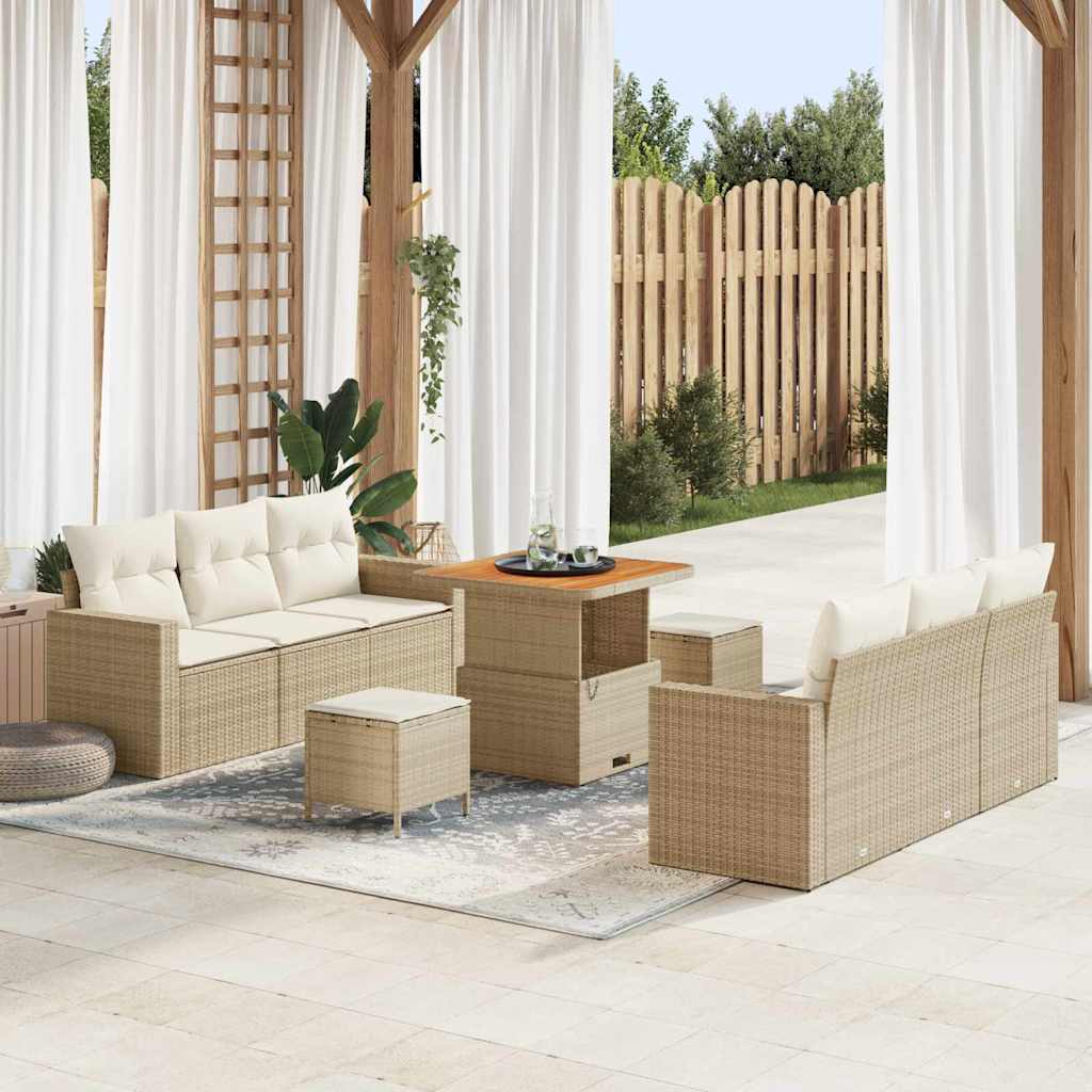Set Divano da Giardino 9 pz 6-Numero di posti Beige e Crema