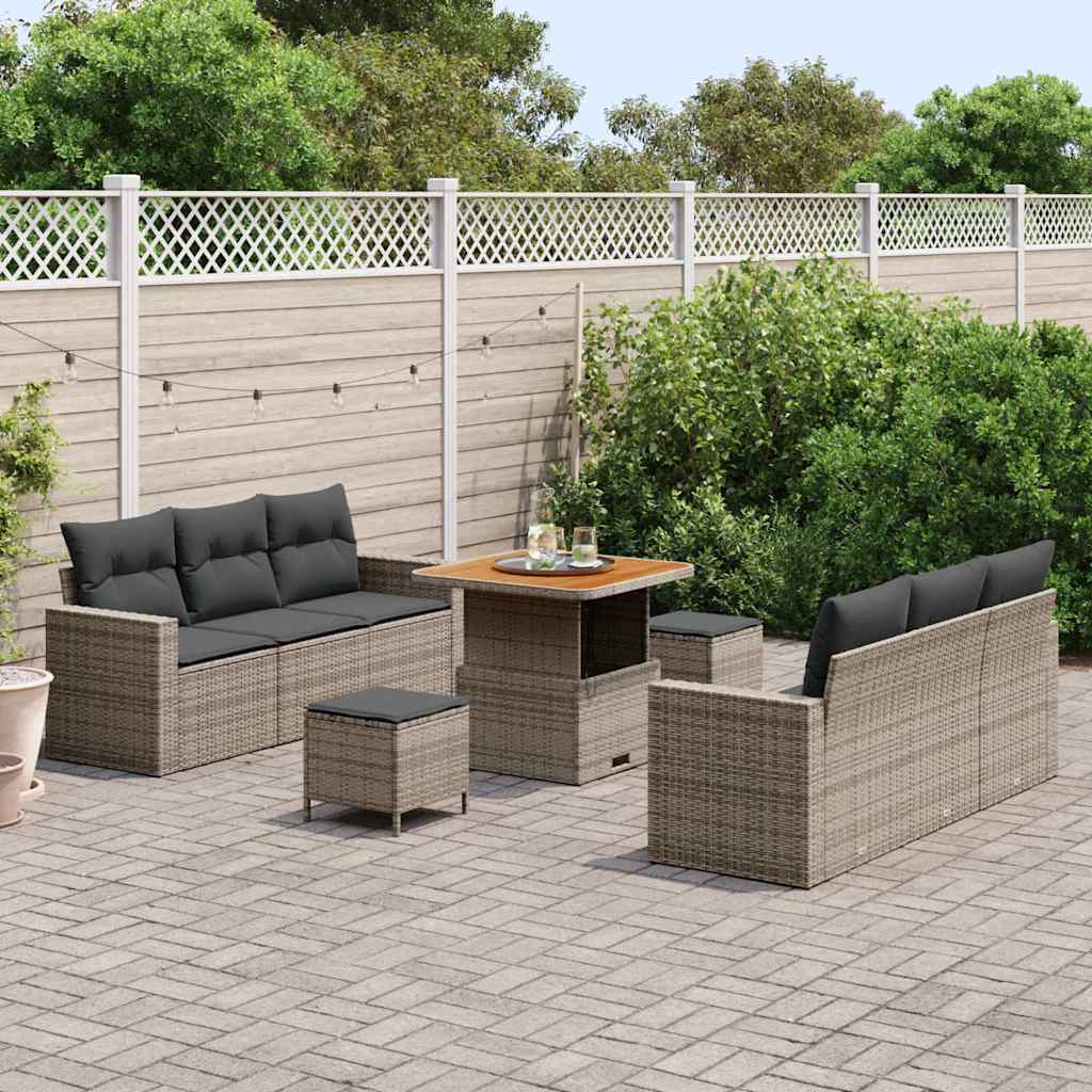 Set Divano da Giardino con cuscino 9 pcs Grigio | homemem39