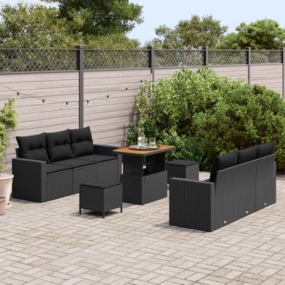Set Divano da Giardino con cuscino con archiviazione 9 pcs Nero | homemem39