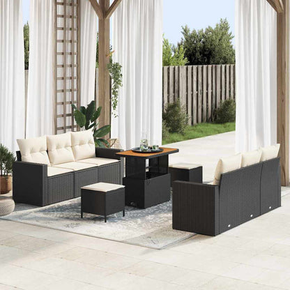 Set Divano da Giardino con cuscino 9 pcs Nero e crema | homemem39