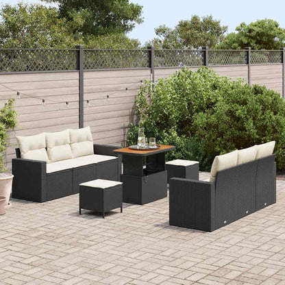 Set Divano da Giardino con cuscino 9 pcs Nero e crema | homemem39