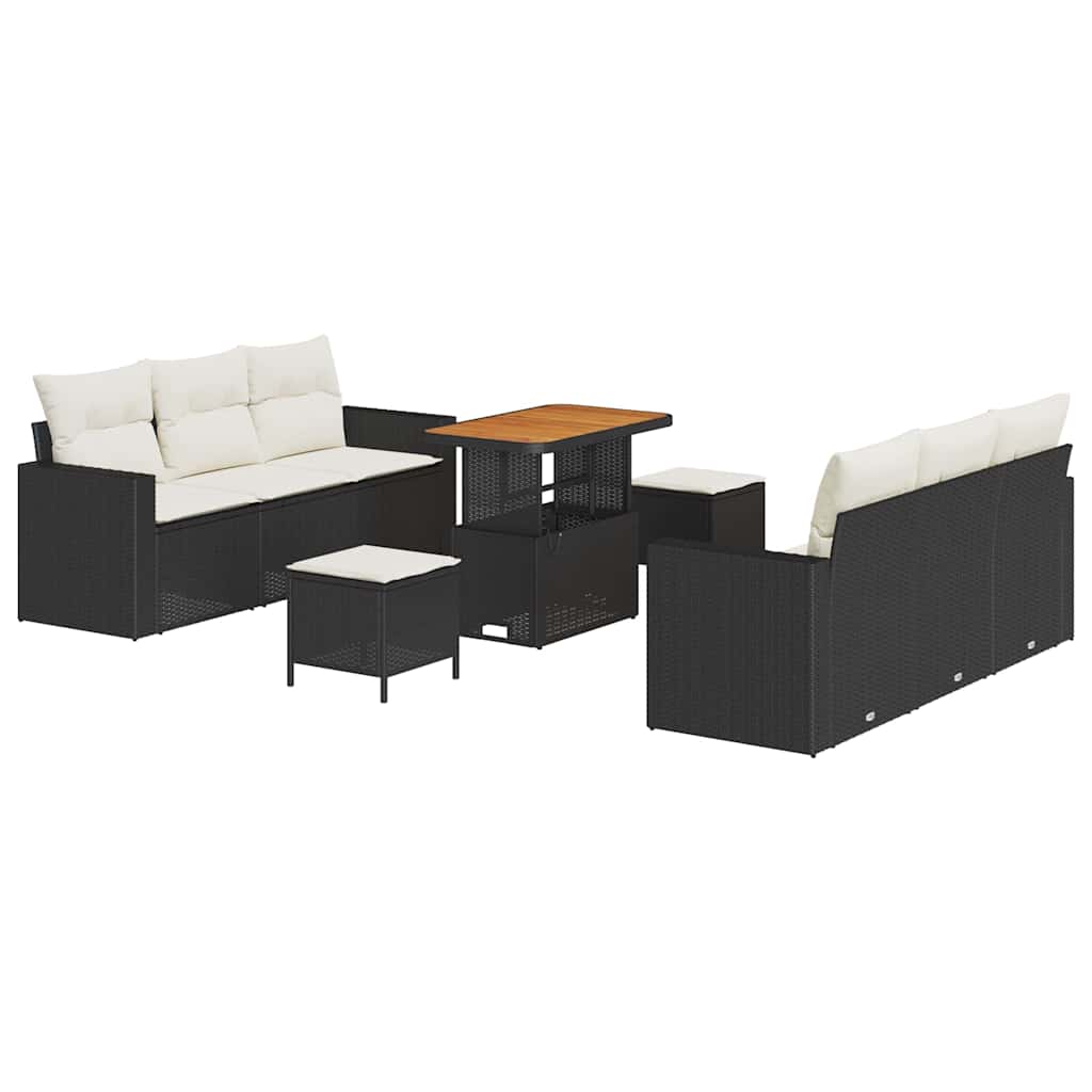 Set Divano da Giardino con cuscino 9 pcs Nero e crema | homemem39