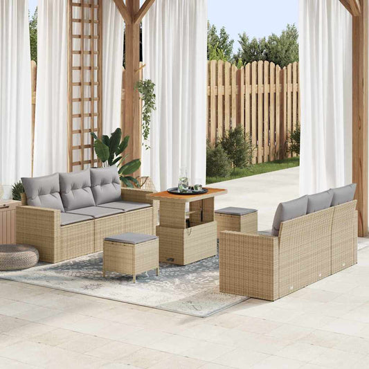 Set Divano da Giardino con cuscino 9 pcs Nero e grigio chiaro