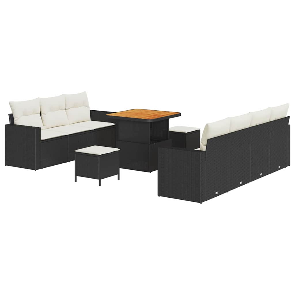 Set Divano da Giardino con cuscino 10 pcs Nero e crema | homemem39