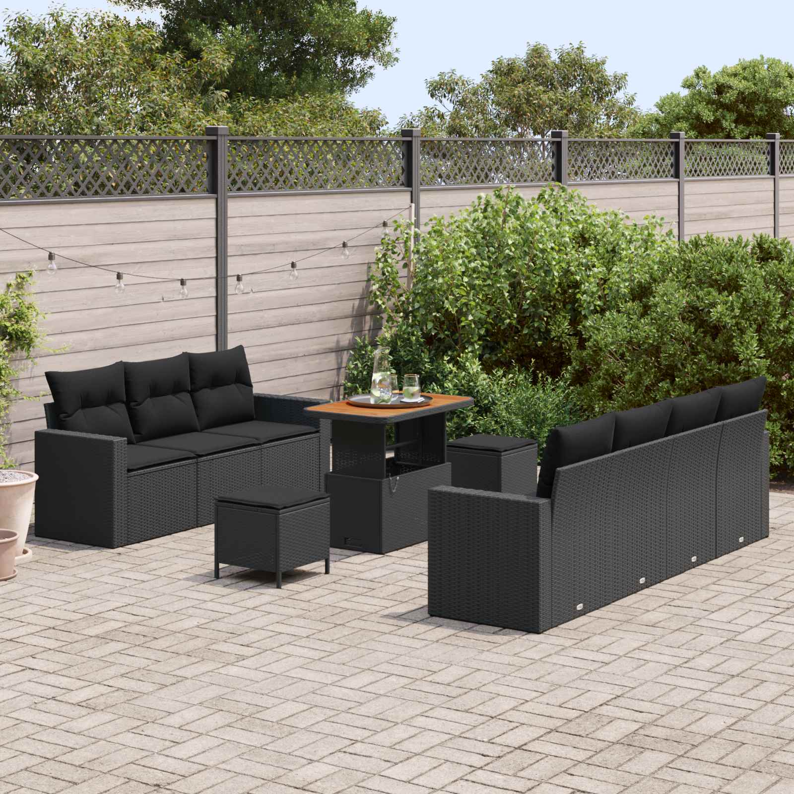 Set Divano da Giardino con cuscino 10 pcs Nero | homemem39