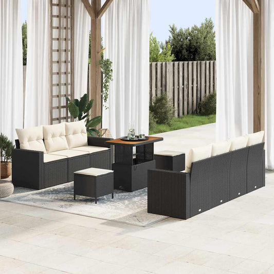 Set Divano da Giardino con cuscino 10 pcs Nero e crema