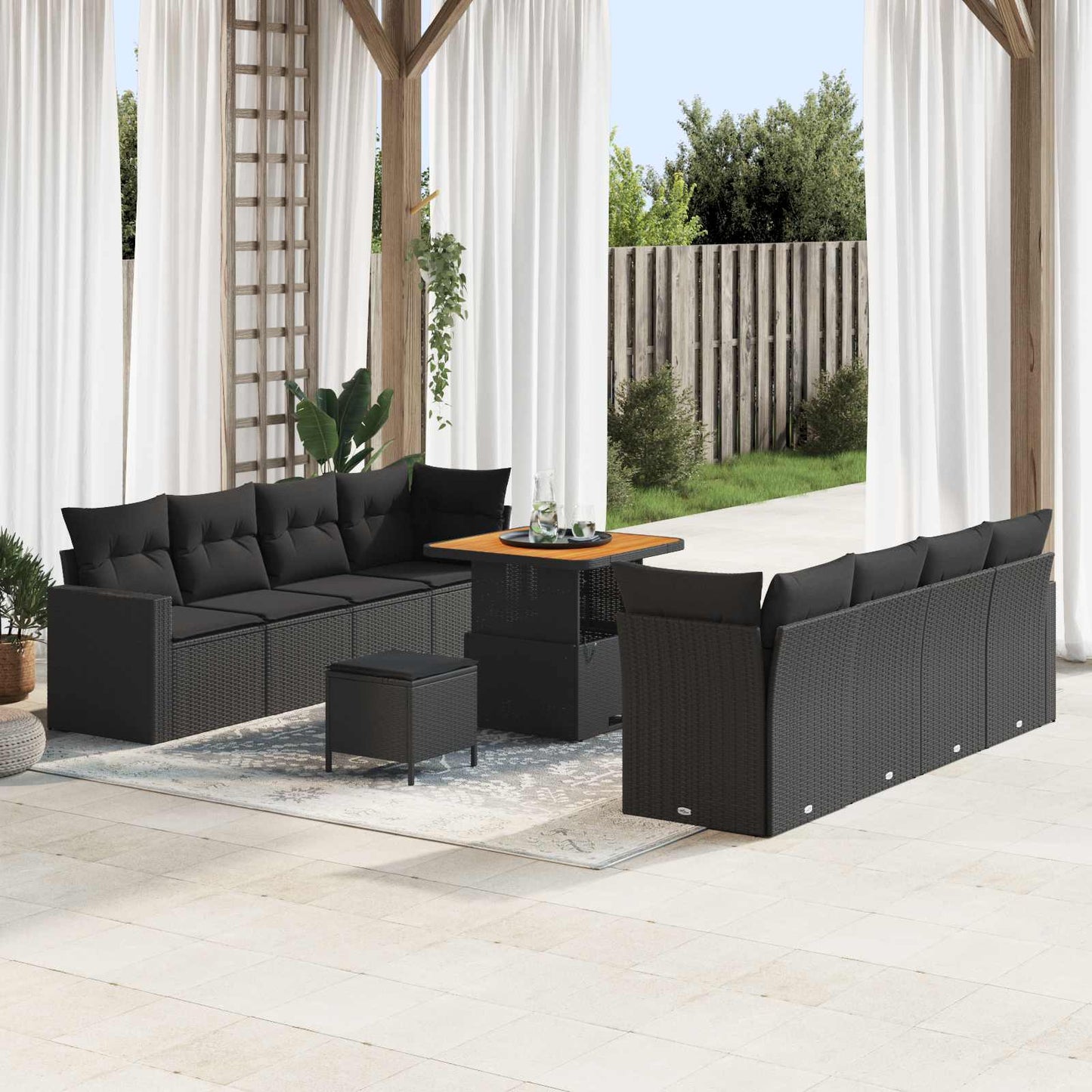 Set Divano da Giardino con cuscino 12 pcs Nero polyrattan | homemem39