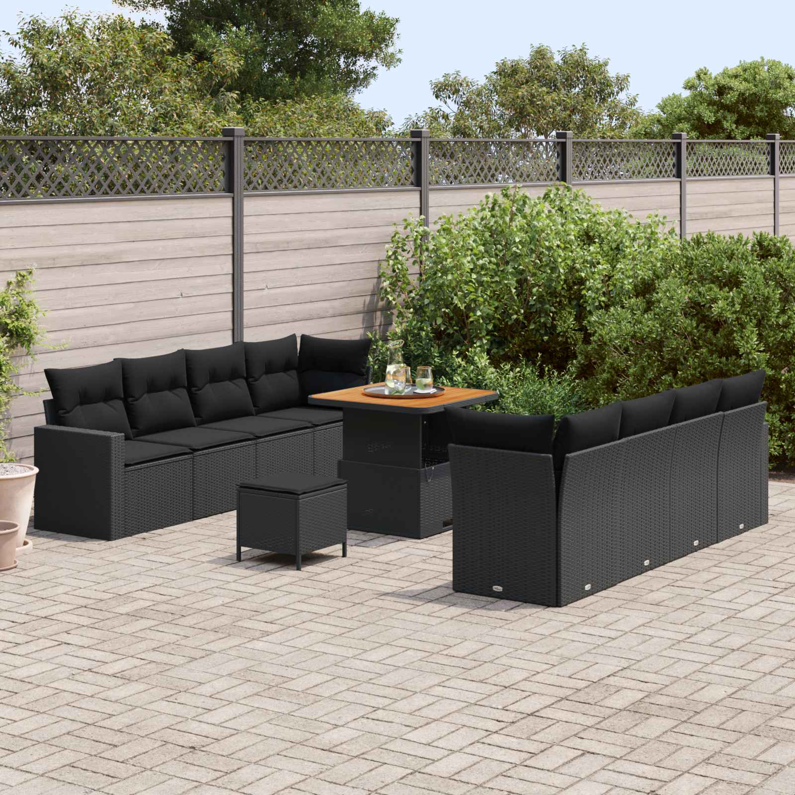 Set Divano da Giardino con cuscino 12 pcs Nero polyrattan | homemem39