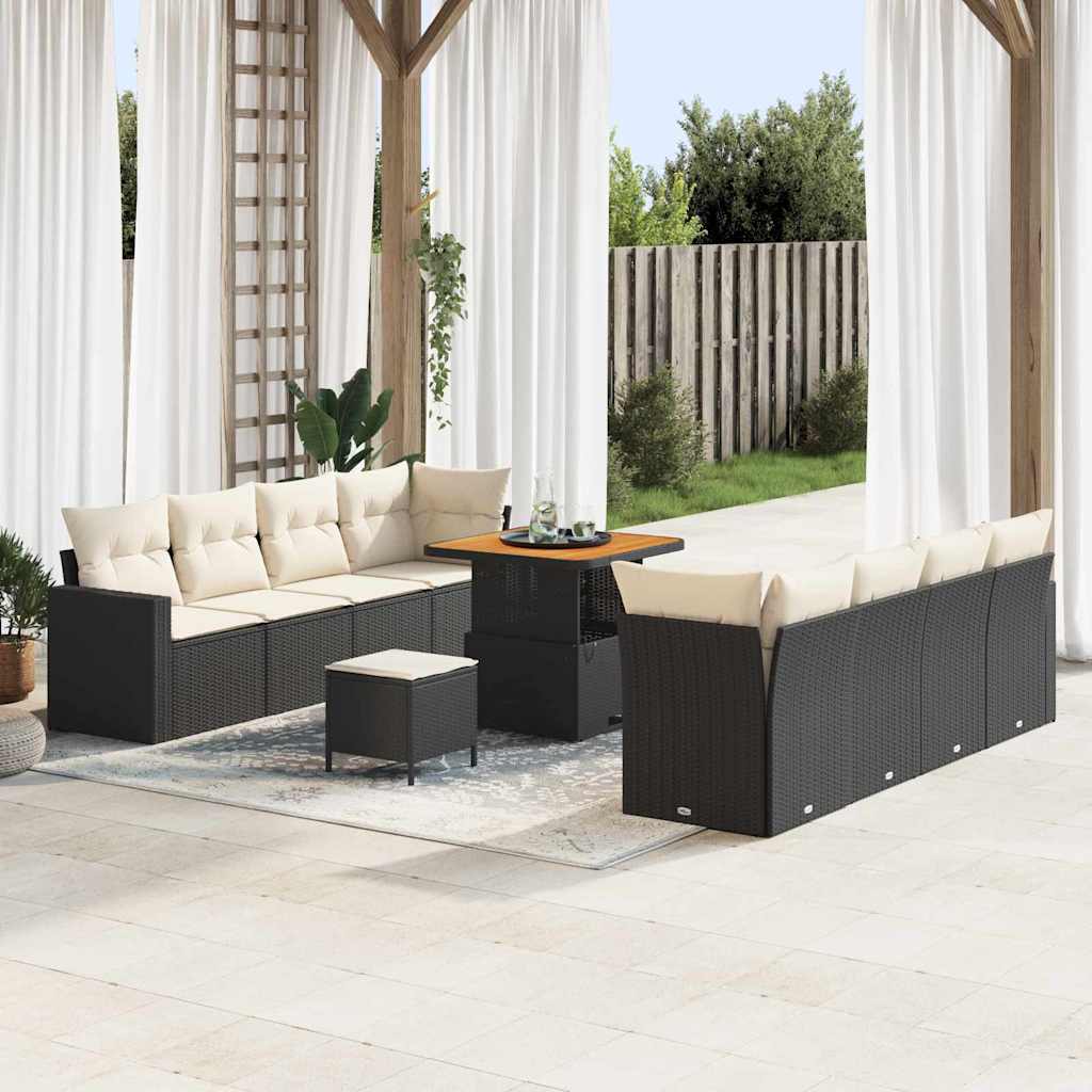 Set Divano da Giardino 12 pcs Nero e Crema polyrattan | homemem39