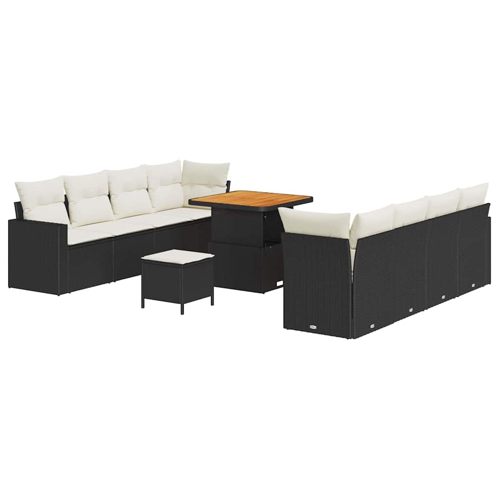 Set Divano da Giardino 12 pcs Nero e Crema polyrattan | homemem39