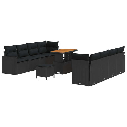 Set Divano da Giardino con cuscino 12 pcs Nero polyrattan | homemem39