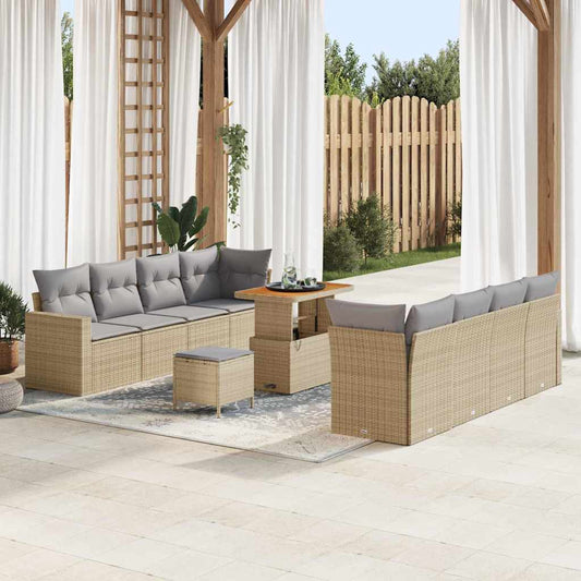 Set Divano da Giardino 12 pcs Beige e Grigio Chiaro polyrattan