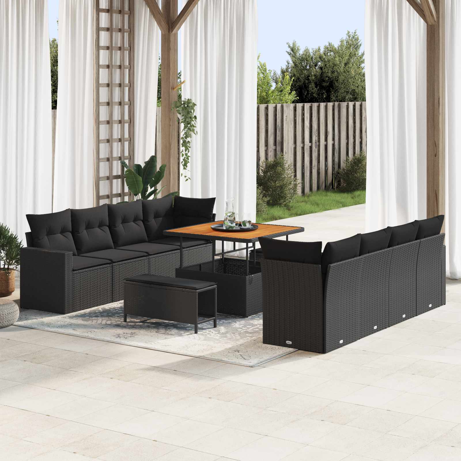Set Divano da Giardino con cuscino 12 pcs Nero polyrattan | homemem39