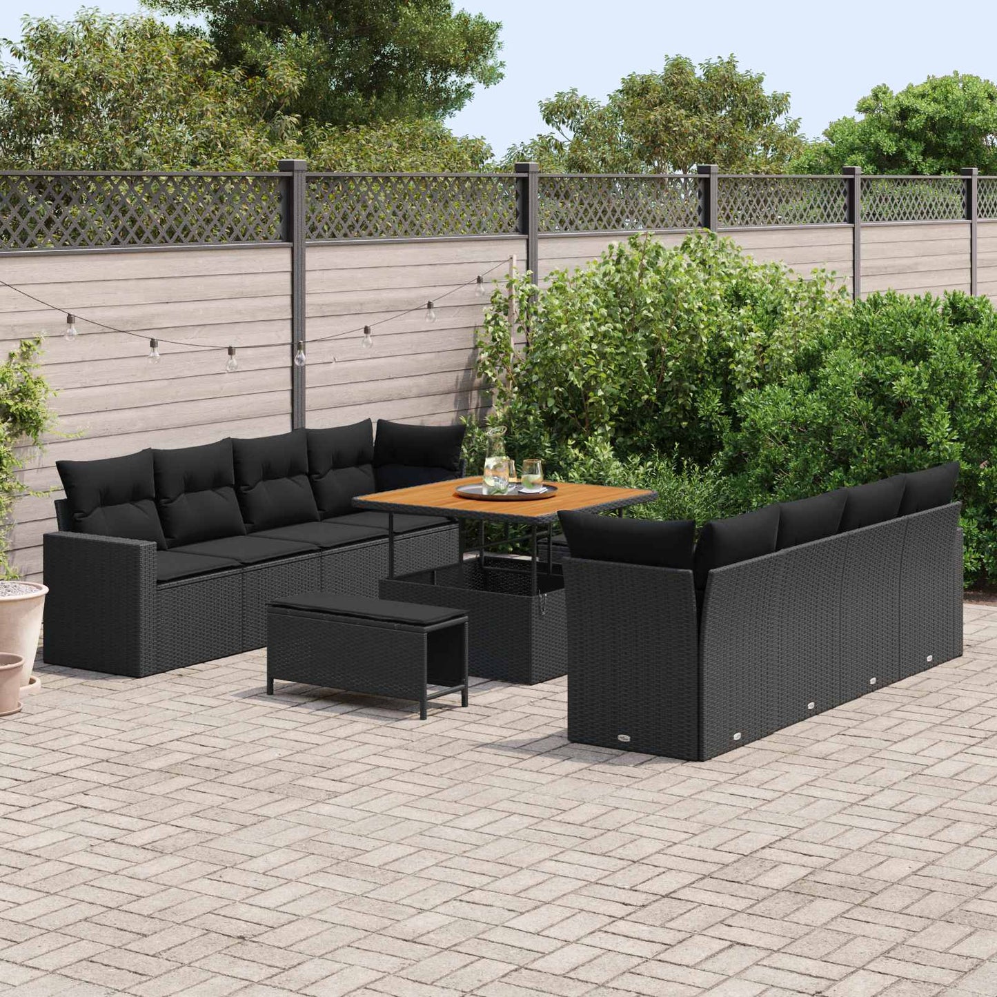 Set Divano da Giardino con cuscino 12 pcs Nero polyrattan | homemem39