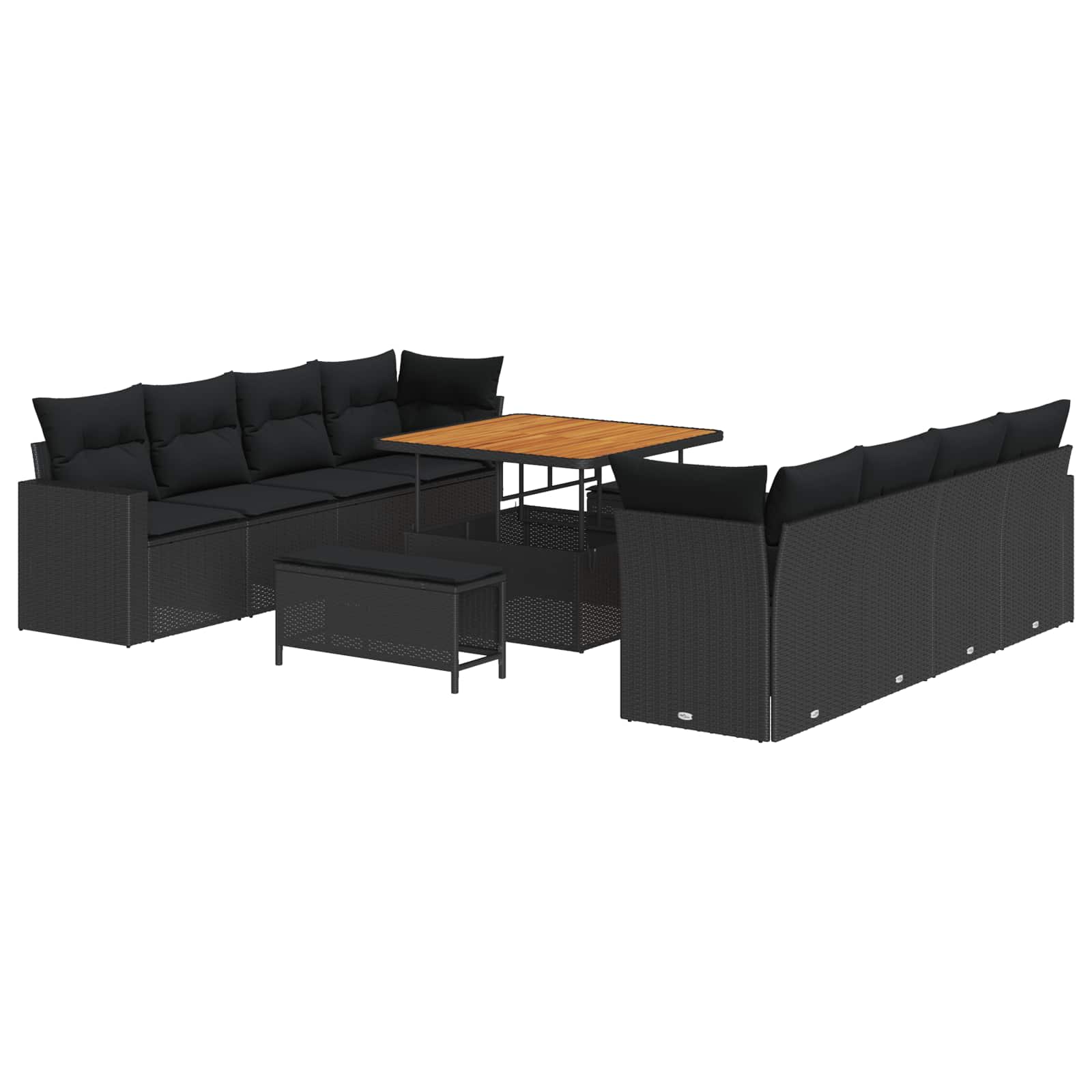 Set Divano da Giardino con cuscino 12 pcs Nero polyrattan | homemem39
