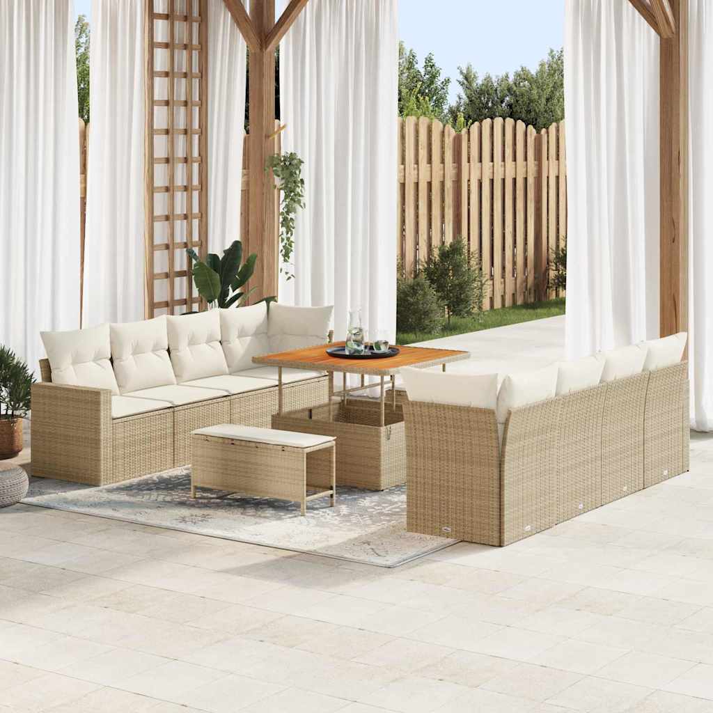 Set Divano da Giardino 12 pcs Beige e Crema polyrattan | homemem39