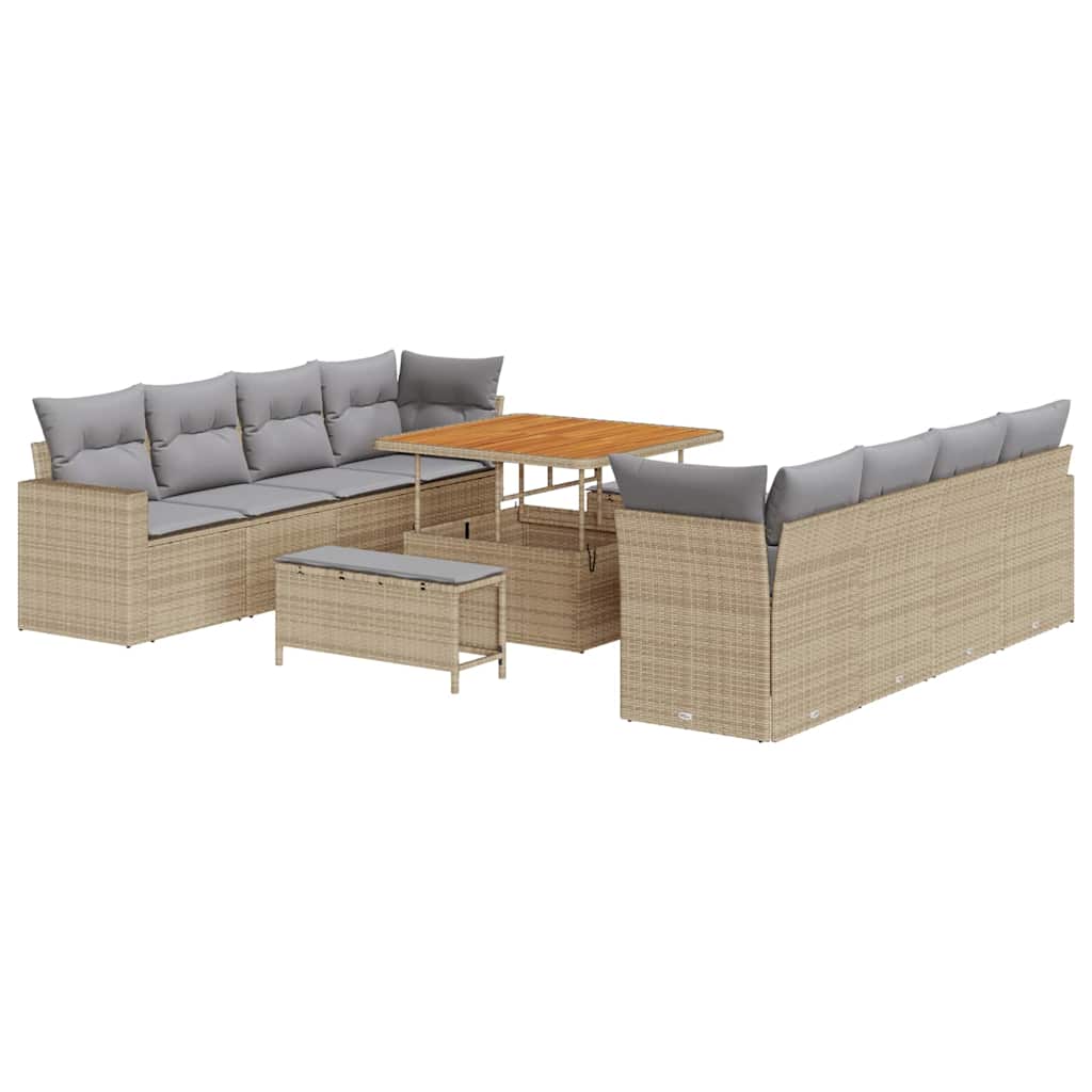Set Divano da Giardino 12 pcs Beige e Grigio Chiaro polyrattan | homemem39