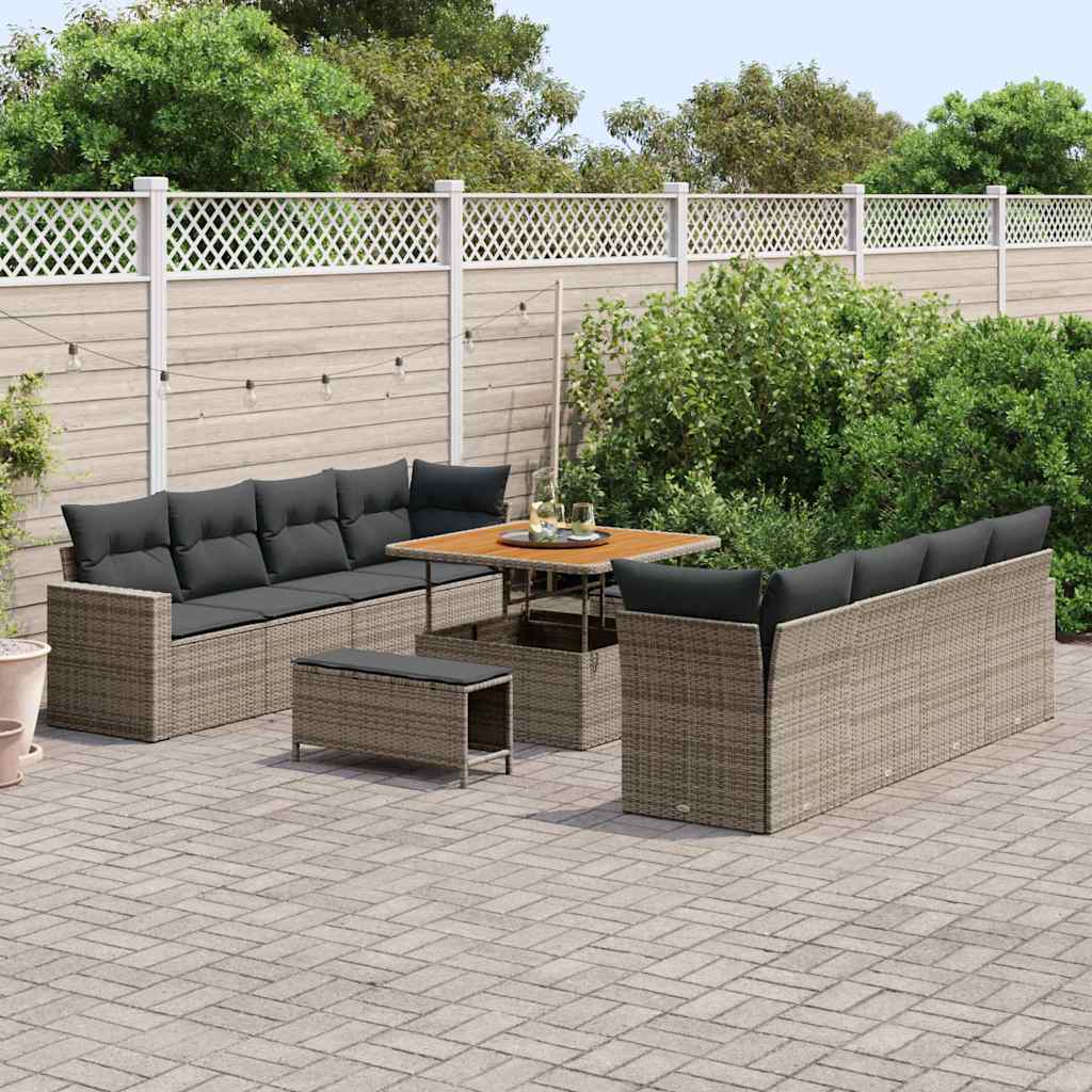 Set Divano da Giardino con cuscino 12 pcs Grigio polyrattan | homemem39