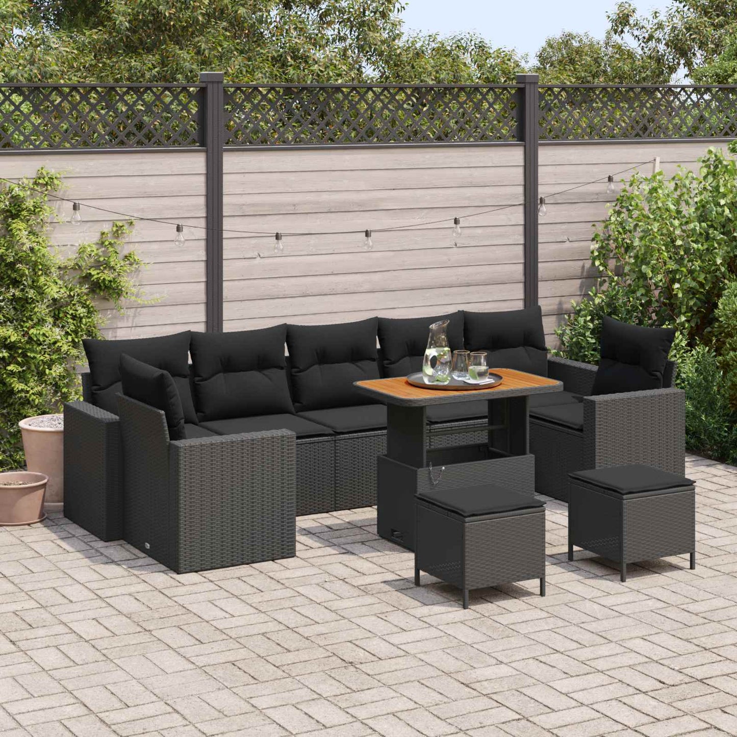 Set Divano da Giardino con cuscino 13 pcs Nero polyrattan | homemem39